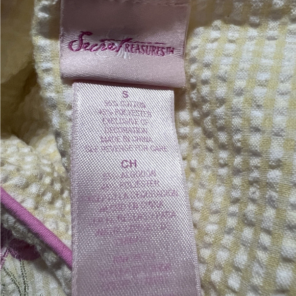 Vintage Style Seersucker Small Zip Robe Housecoat Floral Embroidery Yellow Pink - Picture 8 of 9